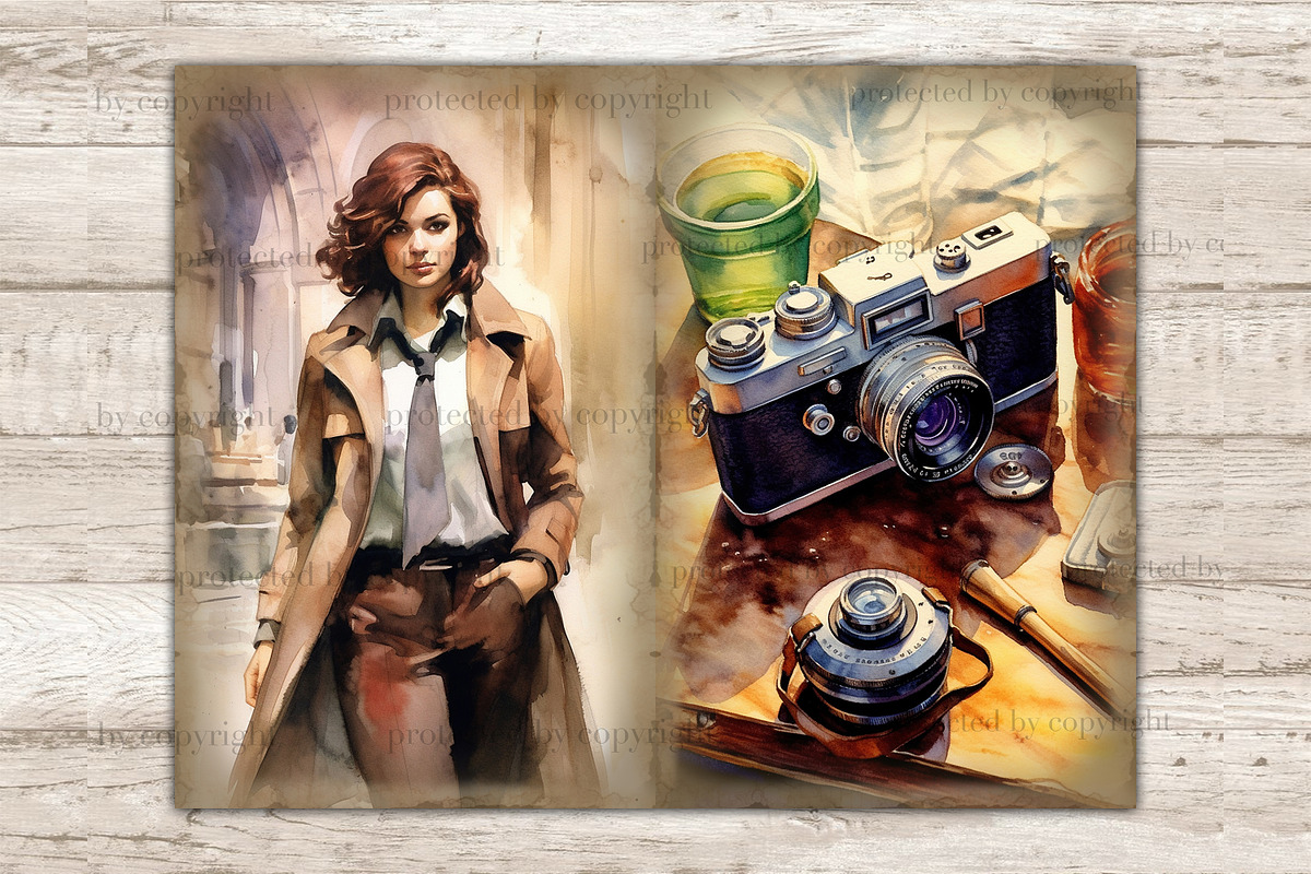 Detective Junk Journal Pages Woman, a Person Illustration by GlamArtZhanna (Photo 2 of 9)