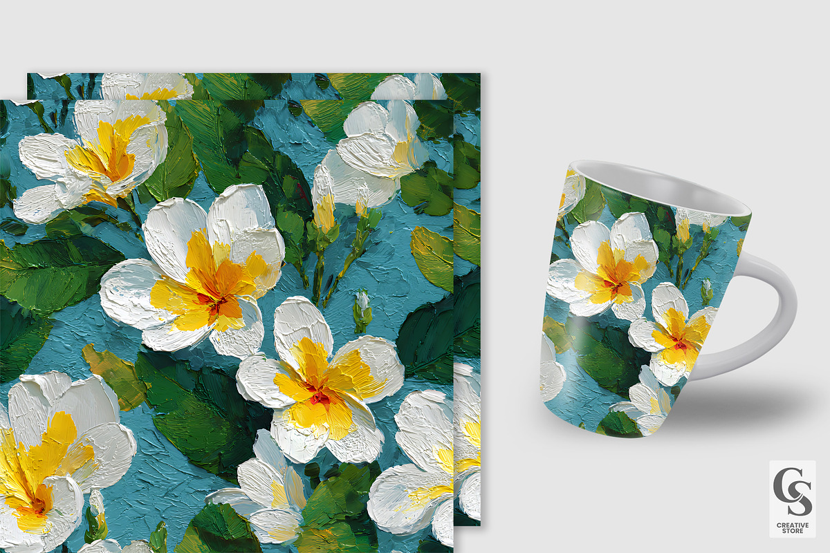 Impasto Painted Plumeria Pattern, a Pattern Graphic by Creative Store (Photo 2 of 5)