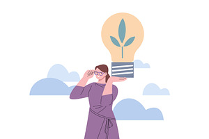Woman hold eco lamp bulb. Ecology, an Object Illustration by Valerie Bodnar