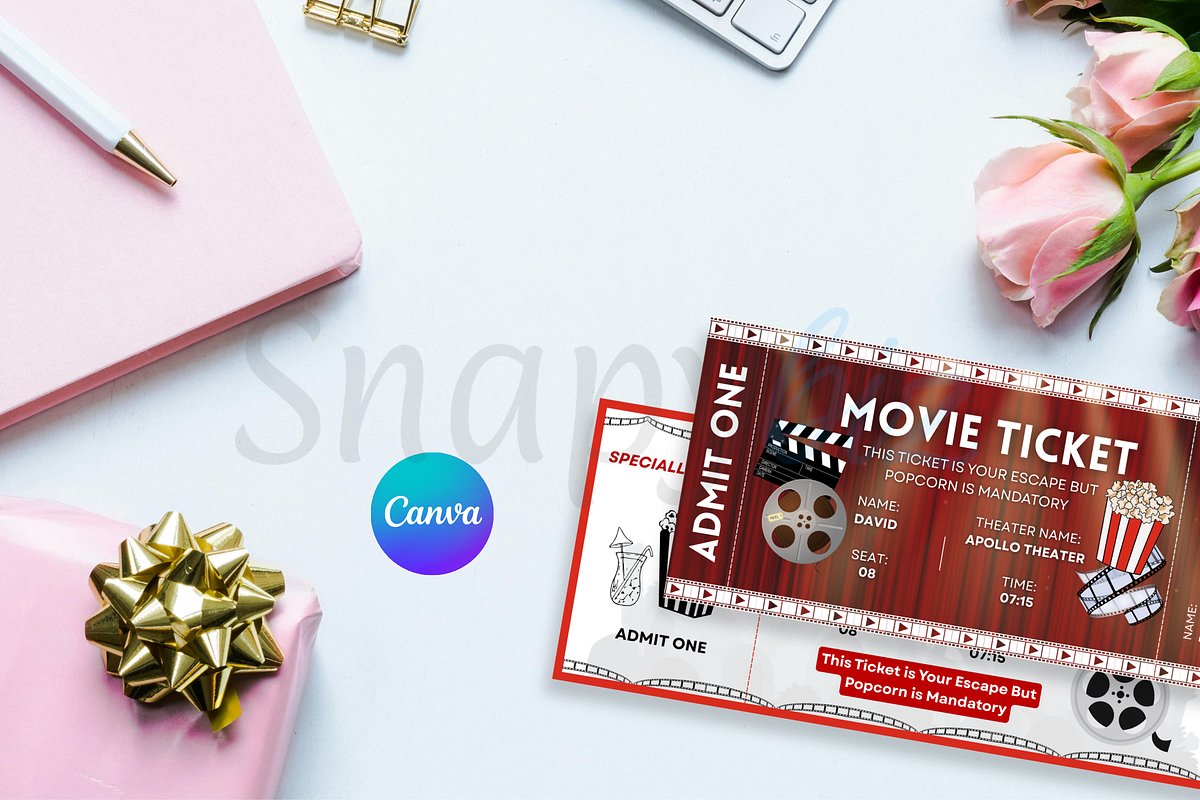 Editable Movie Ticket Canva Template, an Invitation Template by Snapybiz (Photo 6 of 8)