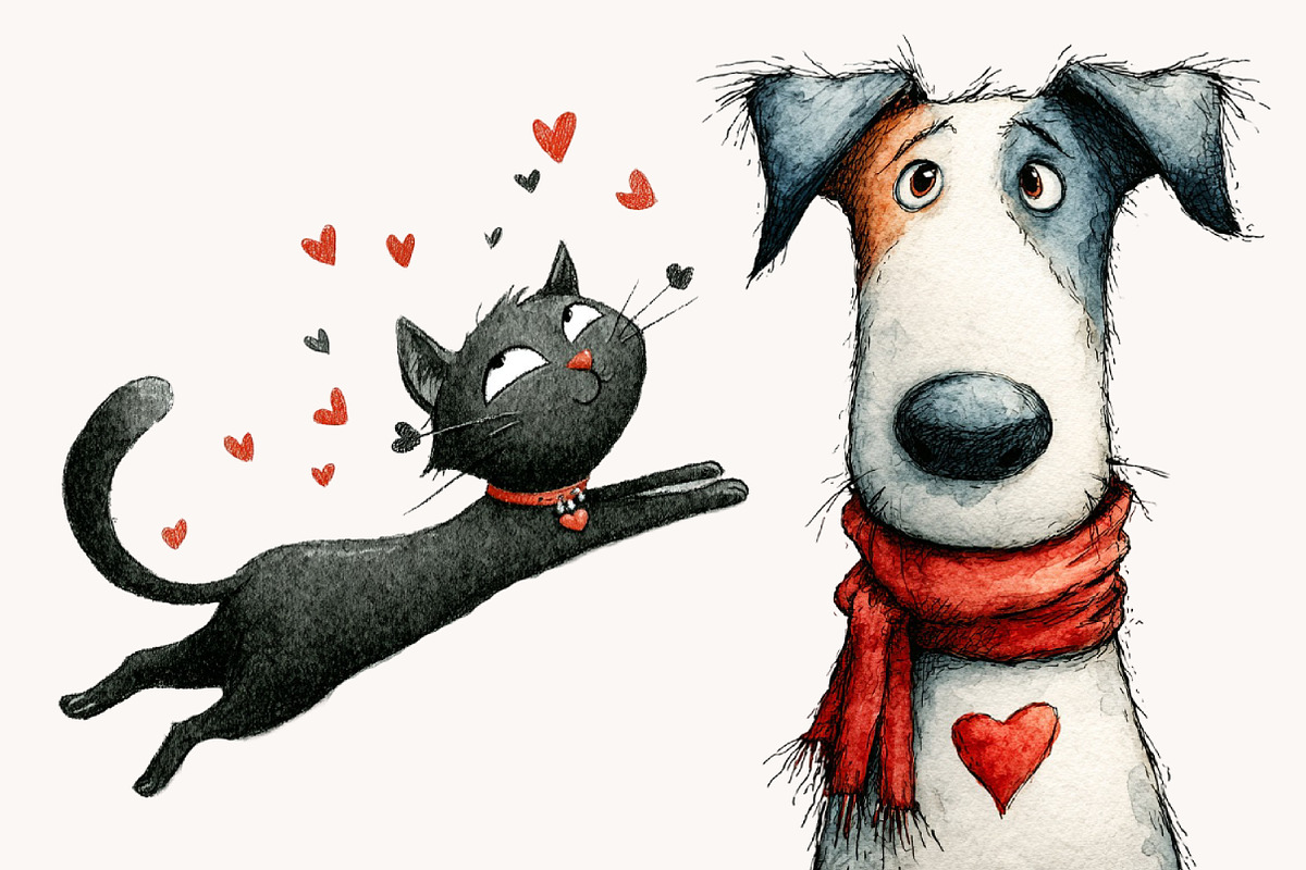 Valentine cat and dog clipart bundle, an Illustration by Designworld (Photo 5 of 10)