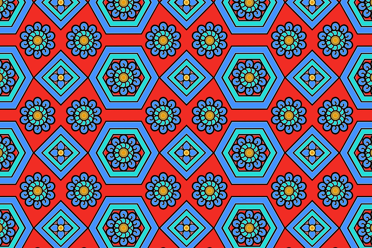 Asian Red Blue Gold Pattern Seamless, a Pattern Graphic by Sharon Schwalbe (Photo 1 of 2)