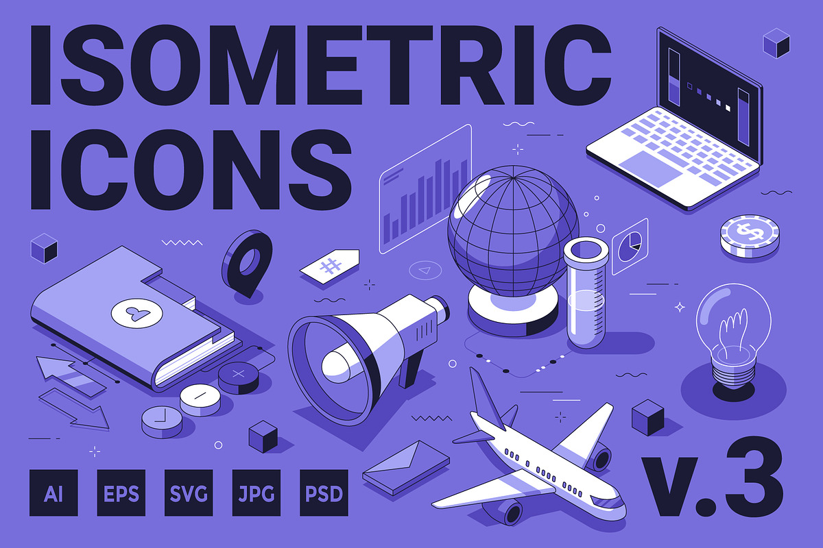 Isometric Icons v.3 (240 Icons), an Object Illustration by Andrew Kras Design (Photo 1 of 21)