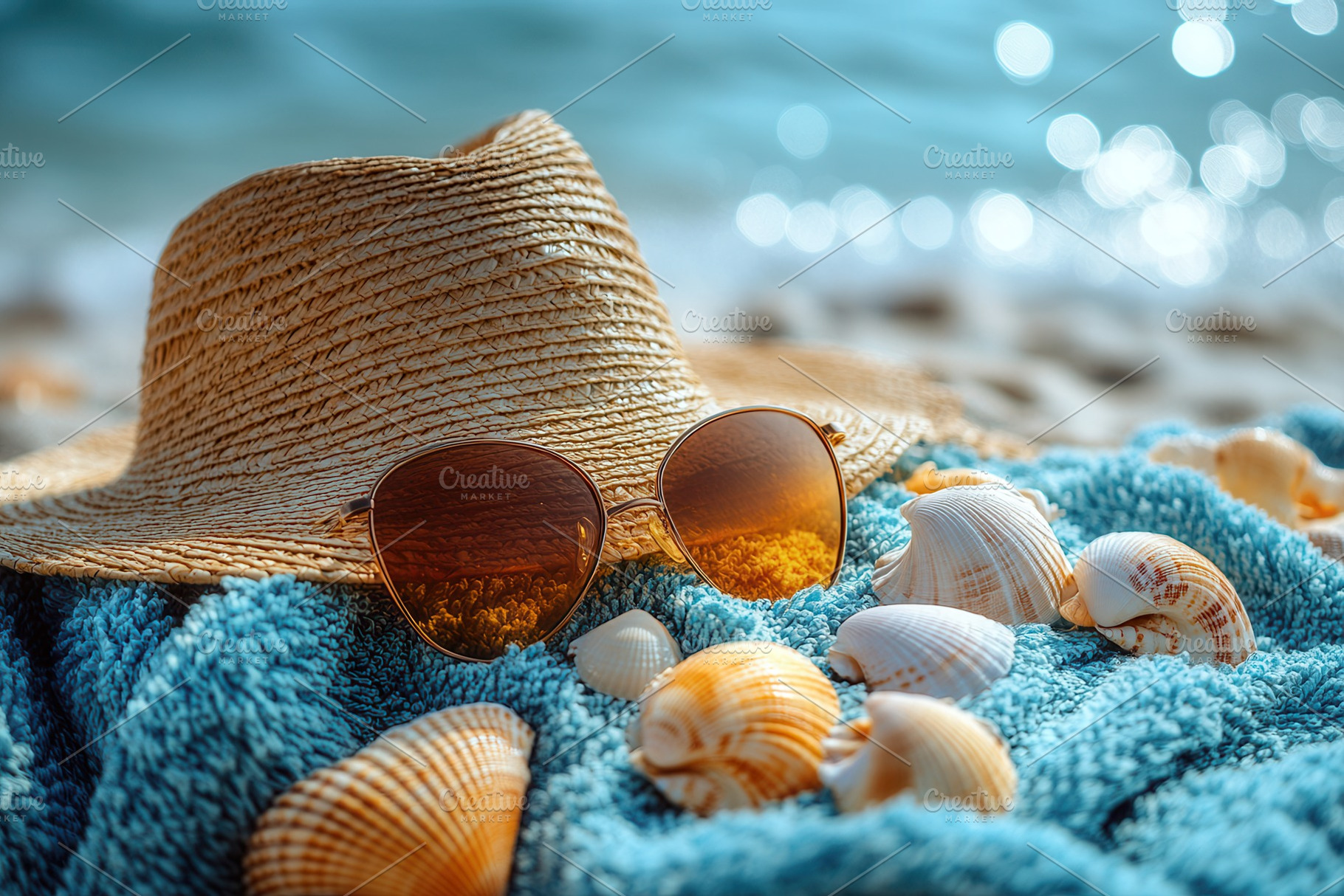 Relaxing beach atmosphere with straw, a Photo by Tanuart