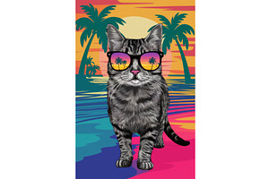 Trendy Cat with Sunglasses, an Illustration by tilialucida