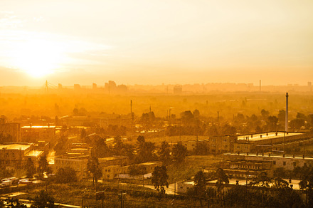 Cityscape with sunset in big city, an Architecture Photo by Vapi