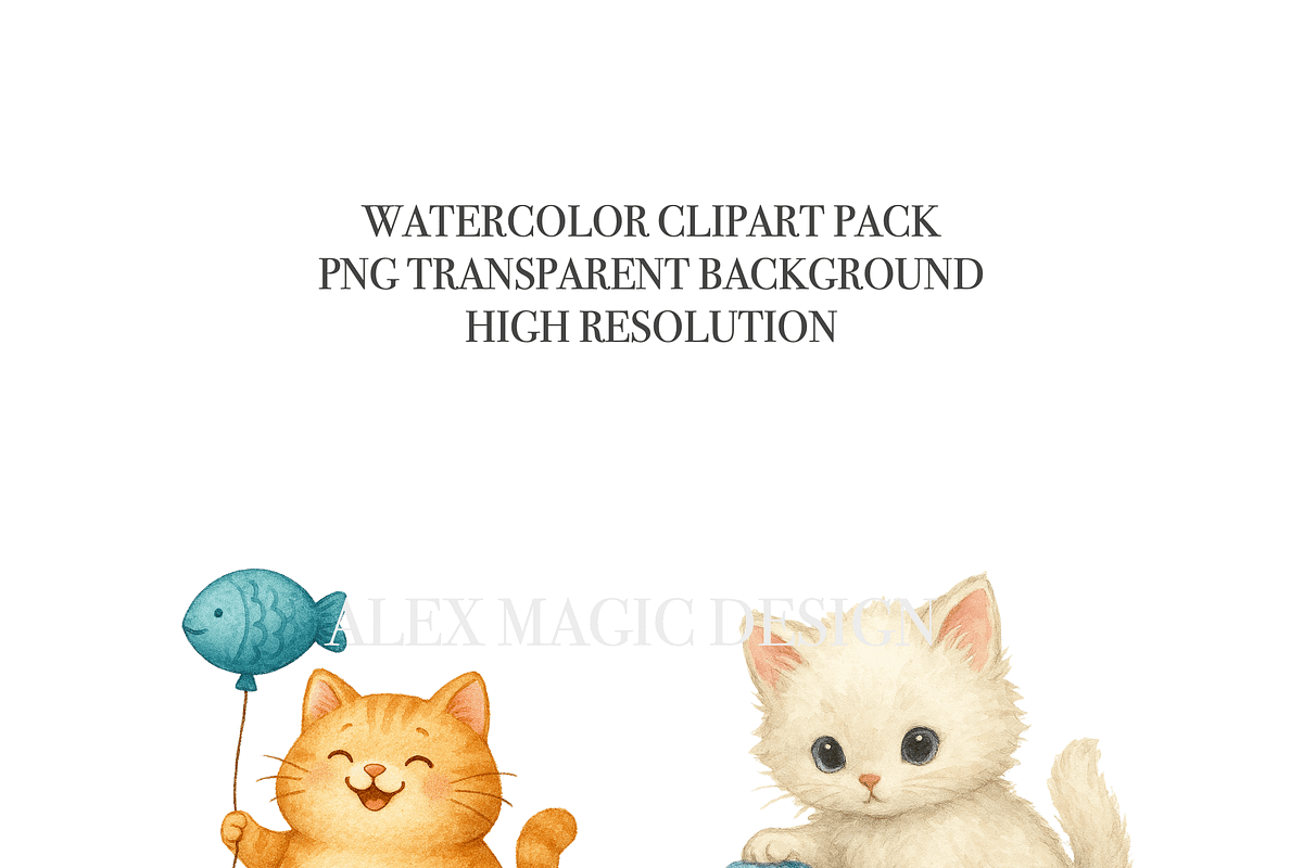 Cute Cat Clipart Set, a Decorative Illustration by Pati Charm Studio (Photo 5 of 8)