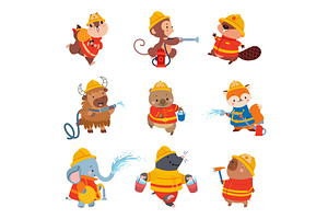 Firefighters animals. Cartoon animal, an Animal Illustration by Valerie Bodnar