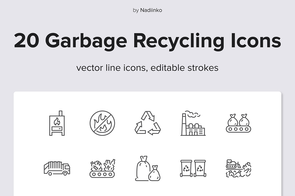 Waste Recycling Icons, an Outline Icon by Nadiinko (Photo 1 of 2)