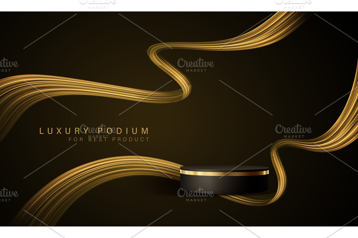 Gold cylinder podium. Golden Luxury, an Illustration by Marinstri