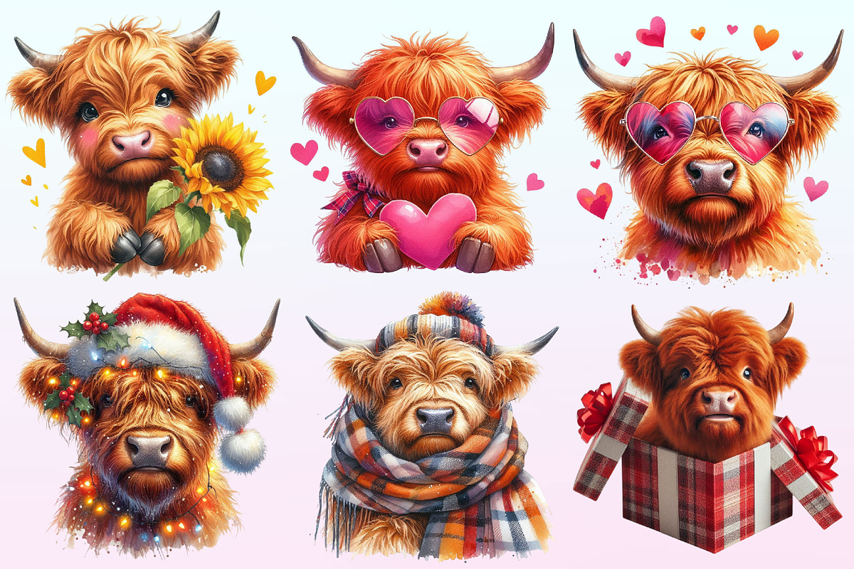 Cute Highland Cow Clipart Bundle PNG, a Graphic by CitraGraphics (Photo 2 of 4)