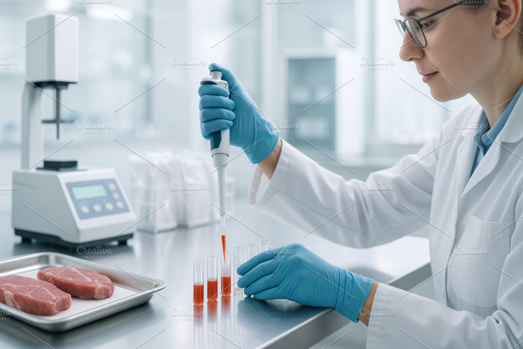 Laboratory scene food science microb, a Photo by Dvoevnore photos