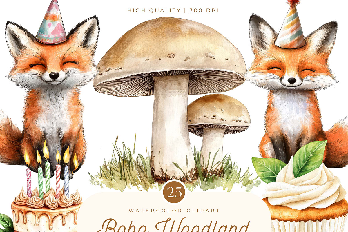 Watercolor Boho Woodland Clipart, an Animal Illustration by SparkyDesignsUS (Photo 1 of 9)
