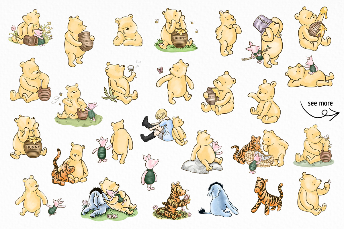 Classic Winne the Pooh Clipart, an Animal Illustration by SvetaArtStore (Photo 3 of 6)