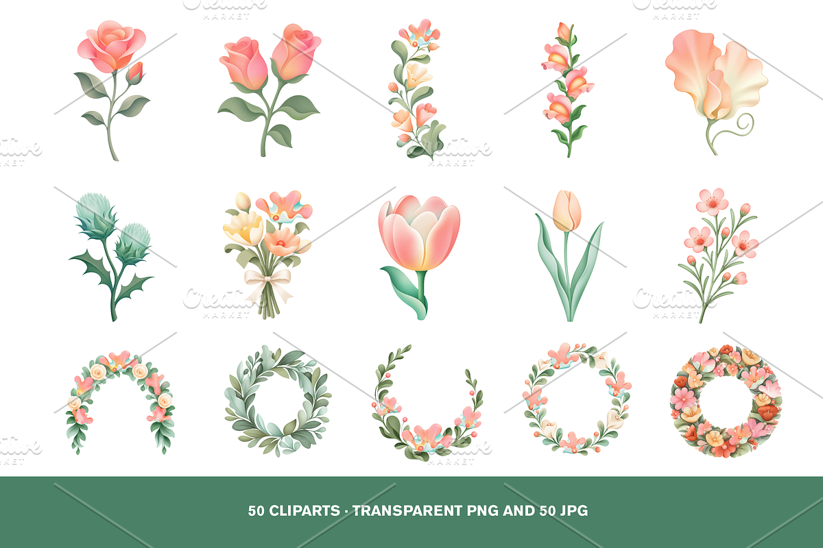 50 Gradient Wedding Floral Clipart, a Decorative Illustration by Luxe (Photo 4 of 4)