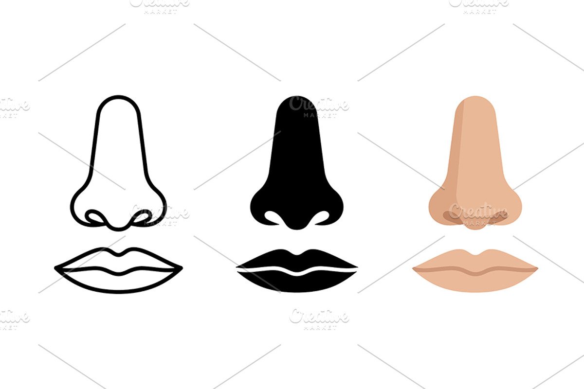 Nose and Lips Vector Icon Set, an Object Graphic by Artonix (Photo 2 of 3)