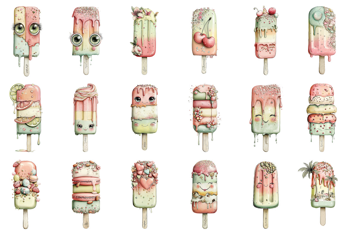 Whimsical Summer Ice Cream Clipart, an Illustration by designcity5 (Photo 5 of 5)