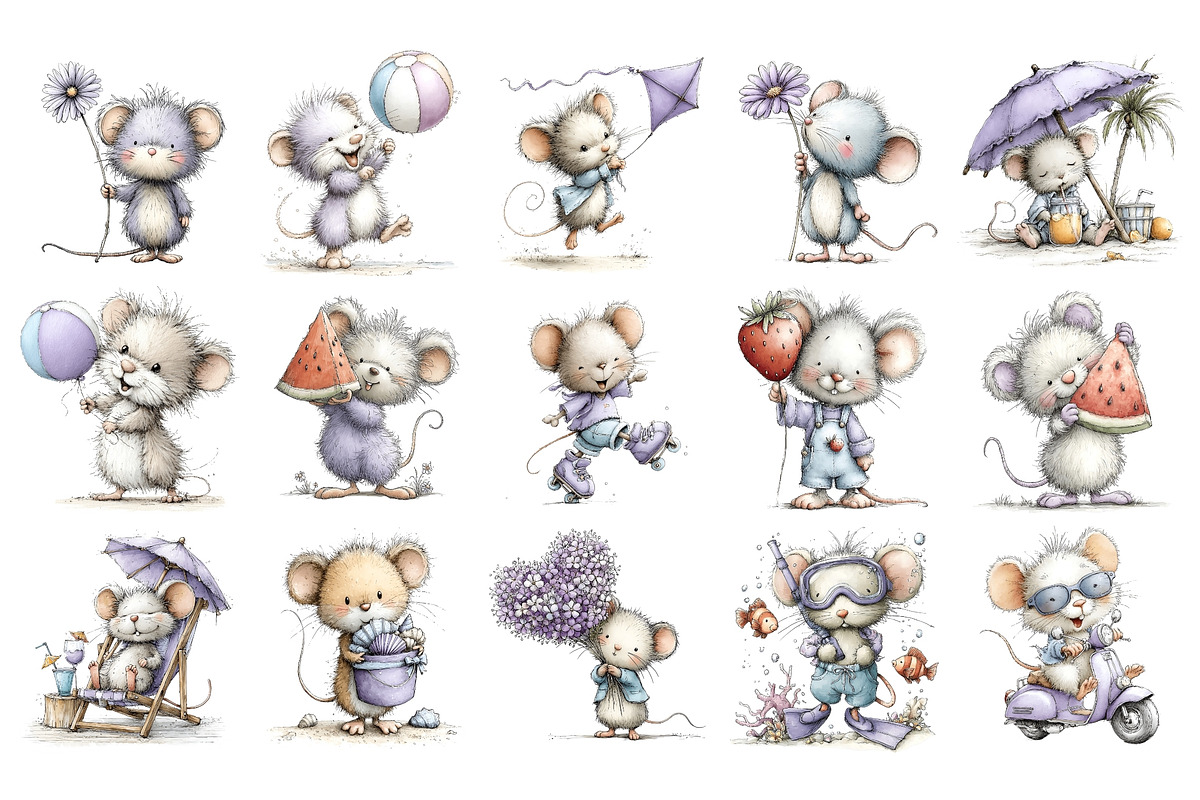Summer Mouse PNG Clipart Bundle, a Seasonal Illustration by Nicolle's Colorful Art (Photo 2 of 4)