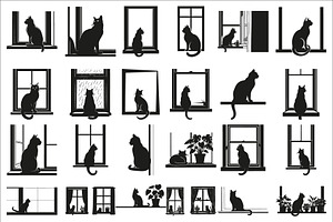 cat sitting by window silhouette, an Illustration by Amazin_art