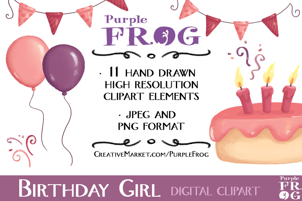 BIRTHDAY GIRL - Digital Clipart, an Illustration by Purple Frog (Photo 2 of 2)