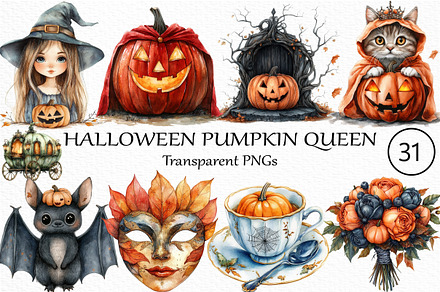 Halloween Pumpkin Queen Clipart Set