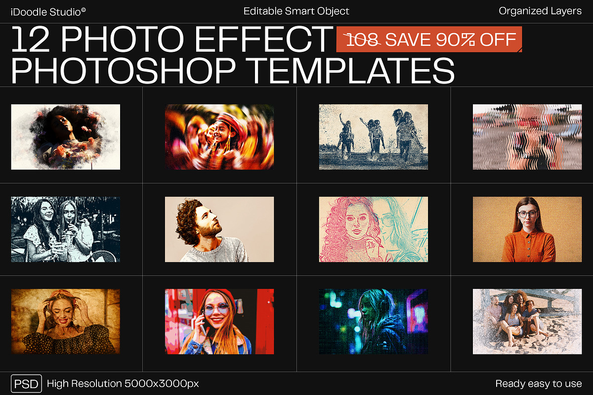 12 Photo Effect Templates, a Layer Style Add-On by iDoodle Studio