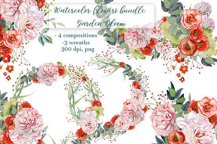 Bouquet of watercolor flowers Garden, an Illustration by ElenazlataArt