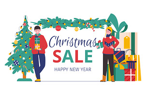 Winter christmas sale banner. Cute, an Object Illustration by LadadikArt