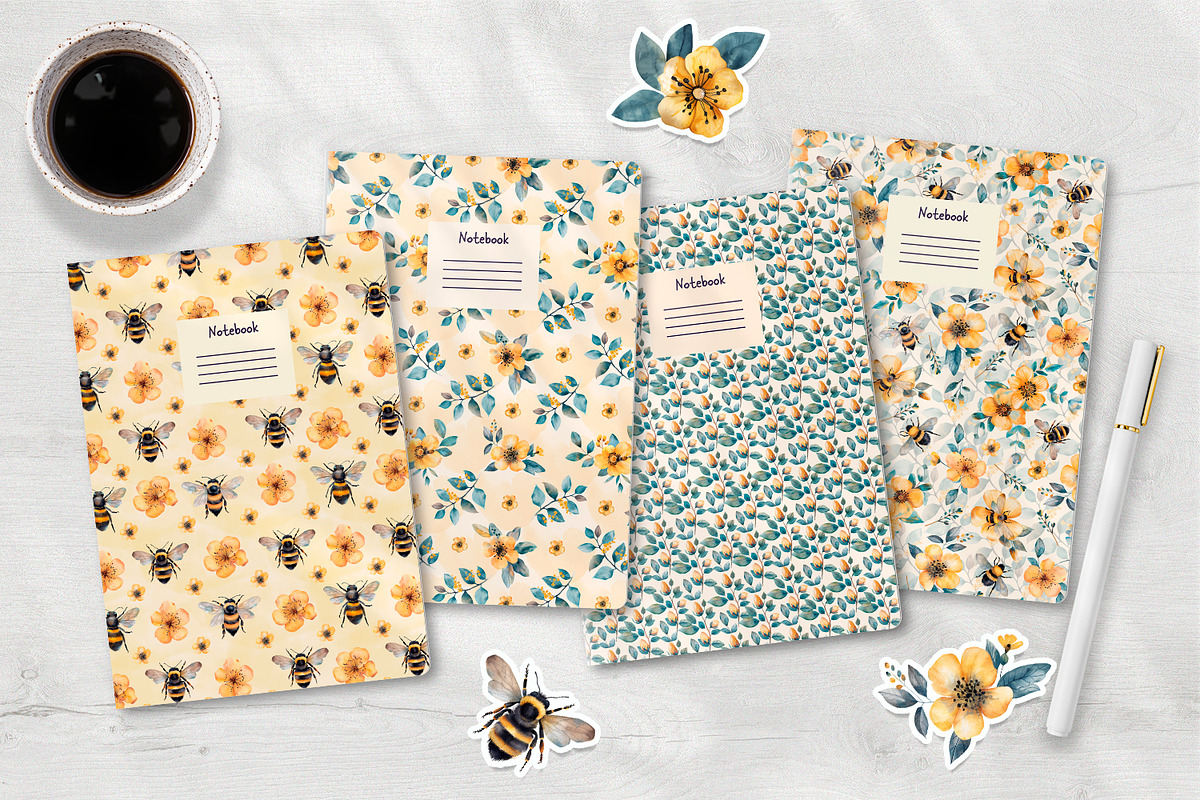 Bees and flowers watercolor clipart, a Seasonal Illustration by Anna Druzhkova (Photo 14 of 17)