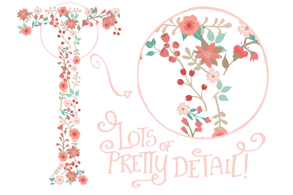 Mint & Coral Floral Alphabet Clipart, an Illustration by Amanda Ilkov (Photo 4 of 5)