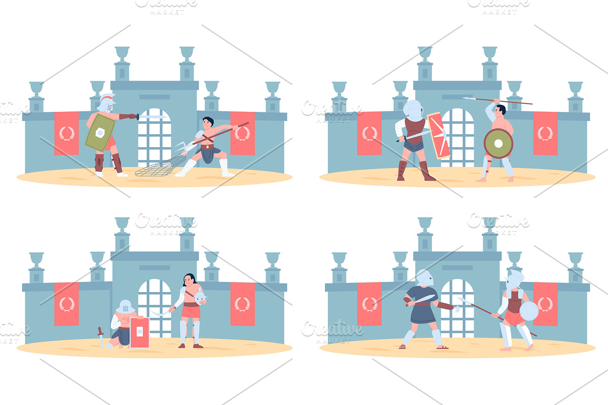 Gladiator scenes. Flat gladiators, a Person Illustration by LadadikArt