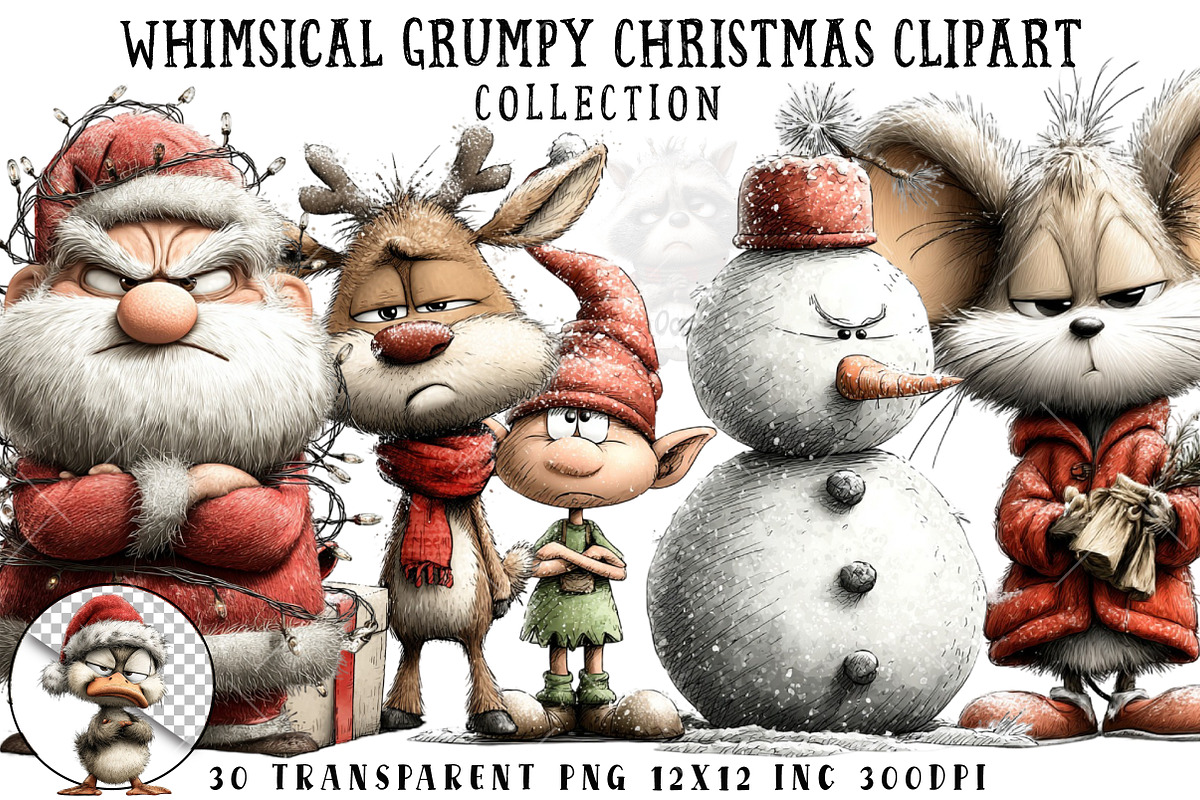 Whimsical Grumpy Christmas Clipart, an Illustration by OK Design (Photo 7 of 7)