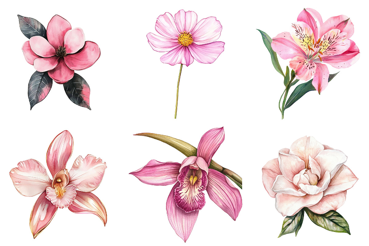 Watercolor Preppy Floral Clipart, an Illustration by Watercolor design (Photo 5 of 5)