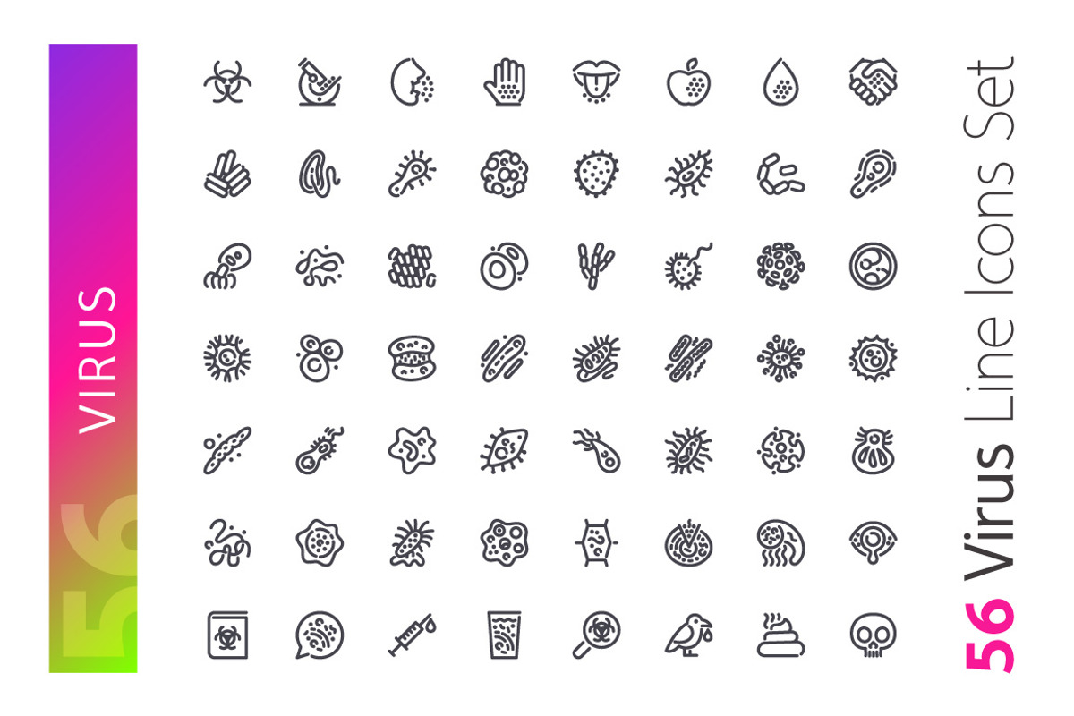 Virus Line Icons Set, an Outline Icon by Voysla's Shop (Photo 2 of 4)
