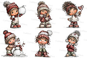 Vintage Kids  Christmas Clipart, an Illustration by Craft Nest (Thumbnail 6 of 7)