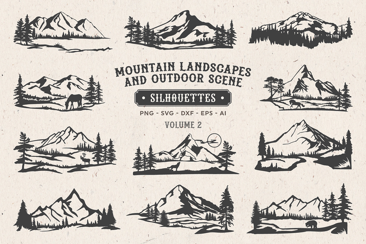 Mountain Scenes Silhouettes Vector 2, an Object Illustration by Seaquint (Photo 1 of 5)