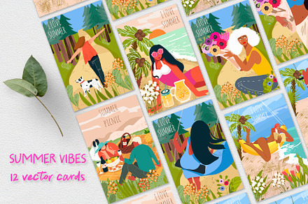 Summer mood, vibes cards set