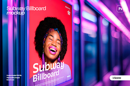 Futuristic Subway Billboard Mockup w