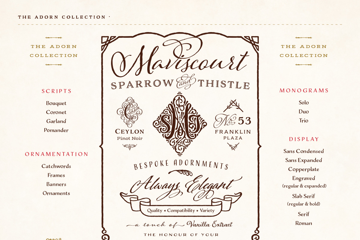 Adorn Collection, a Sans Serif Font by Laura Worthington (Photo 6 of 62)