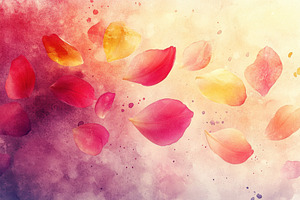 Pink and Yellow Flower Petals Waterc, an Arts & Entertainment Photo by Pixeness Studio