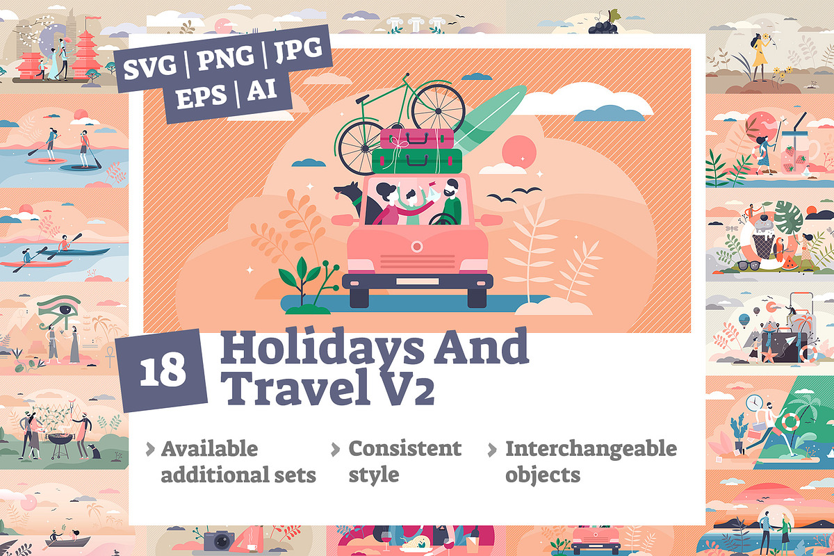 18 Holidays And Travel V2 Concepts, a Food Illustration by VectorMine (Photo 1 of 8)
