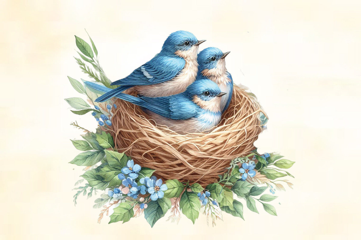 Watercolor Blue Birds Nest Clipart, an Illustration by CraftArtStudio (Photo 2 of 3)