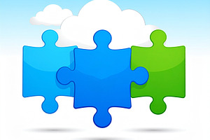 Interlocking puzzle pieces symbolizing connection, a Technology Photo by DanFLCreativo