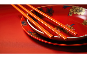 vibrant red chopsticks ai generated, an Abstract Photo by pikepicture