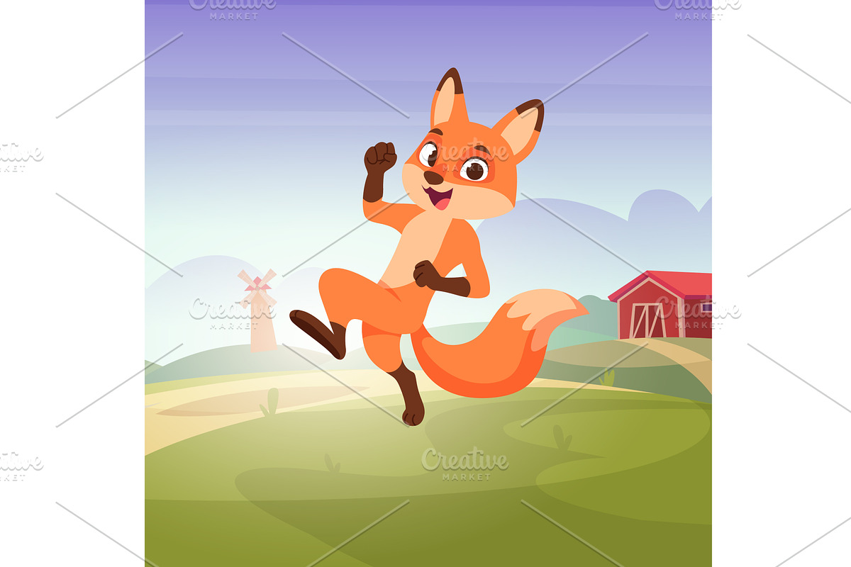 Fox. running wild cartoon animal fox, an Animal Illustration by Onyx