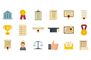 Attestation service icons set flat, an Object Illustration by Ylivdesign