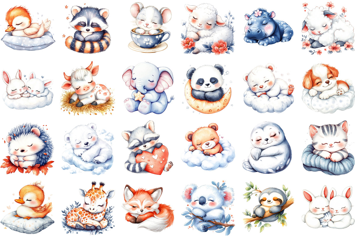 Cute Sleeping Animals Clipart, an Illustration by Sublimation Artist (Photo 2 of 6)