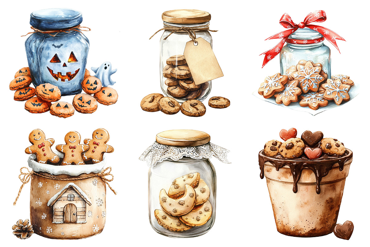 Watercolor Cookies Jars Clipart, an Illustration by Daily.Designs (Photo 2 of 5)