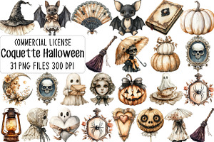 Sepia Coquette Halloween Clipart, an Illustration by CraftArtStudio