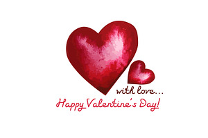 Valentine's Day card. Red watercolor, an Illustration by Nenahliadava Design